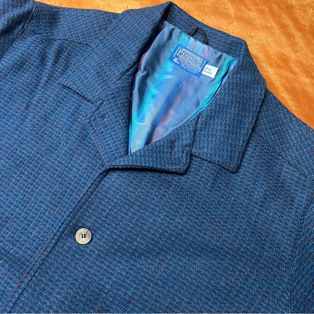 Vintage Pendleton wool tweed jacket blue Lined large USA NWOT 60s Rare Style - Picture 5 of 16